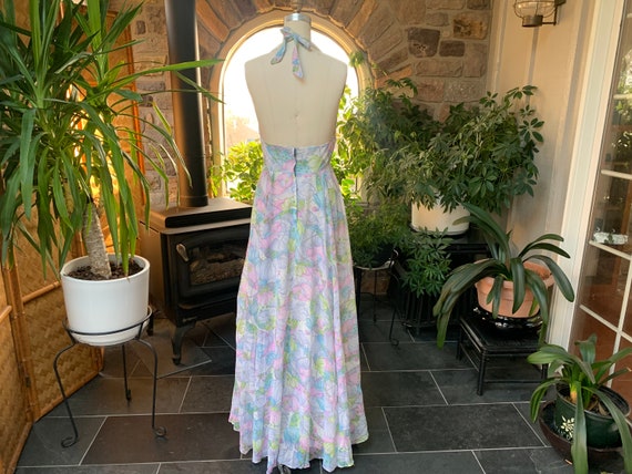 Vintage 1970s Pastel Floral Halter Maxi Dress Arj… - image 6