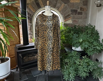 Vintage 1950s Silky Leopard Print Evening Coat, Fifties High Fashion Double Breasted Lightweight Swing Coat