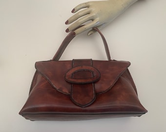 Vintage 1970s Brown Leather Briefcase Style Handbag Made in Italy, Vintage Brown Leather  Top Handle Purse