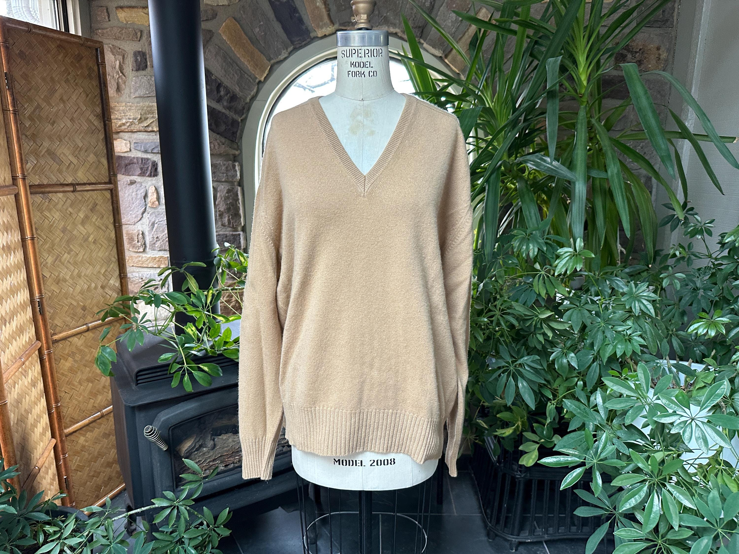 Vintage 1960s Tan Cashmere V Neck Pullover Sweater Gender Neutral