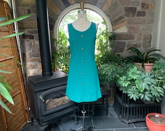 Vintage 1960s 1970s Green Ribbed Sleeveless Knit Dress Freemans of London, Vintage Sixties Sleeveless Dress, Vintage 60s  Knit Dress