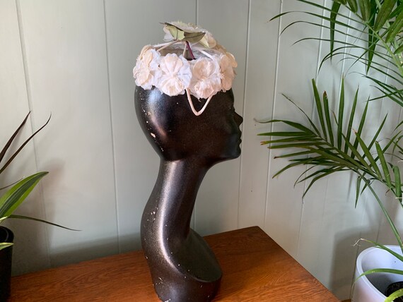 Vintage 1960s Ivory Velvet Silk Flower Hat, Vinta… - image 6