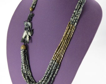 Vintage Afrikanischer Stil Mehrsträngige Vintage Perlen Elefant Halskette, Vintage Schmuck, Vintage Perlen Halskette