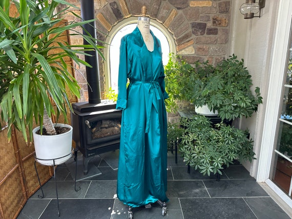 Vintage 1980s Teal Blue Satin Polyester Spaghetti… - image 9