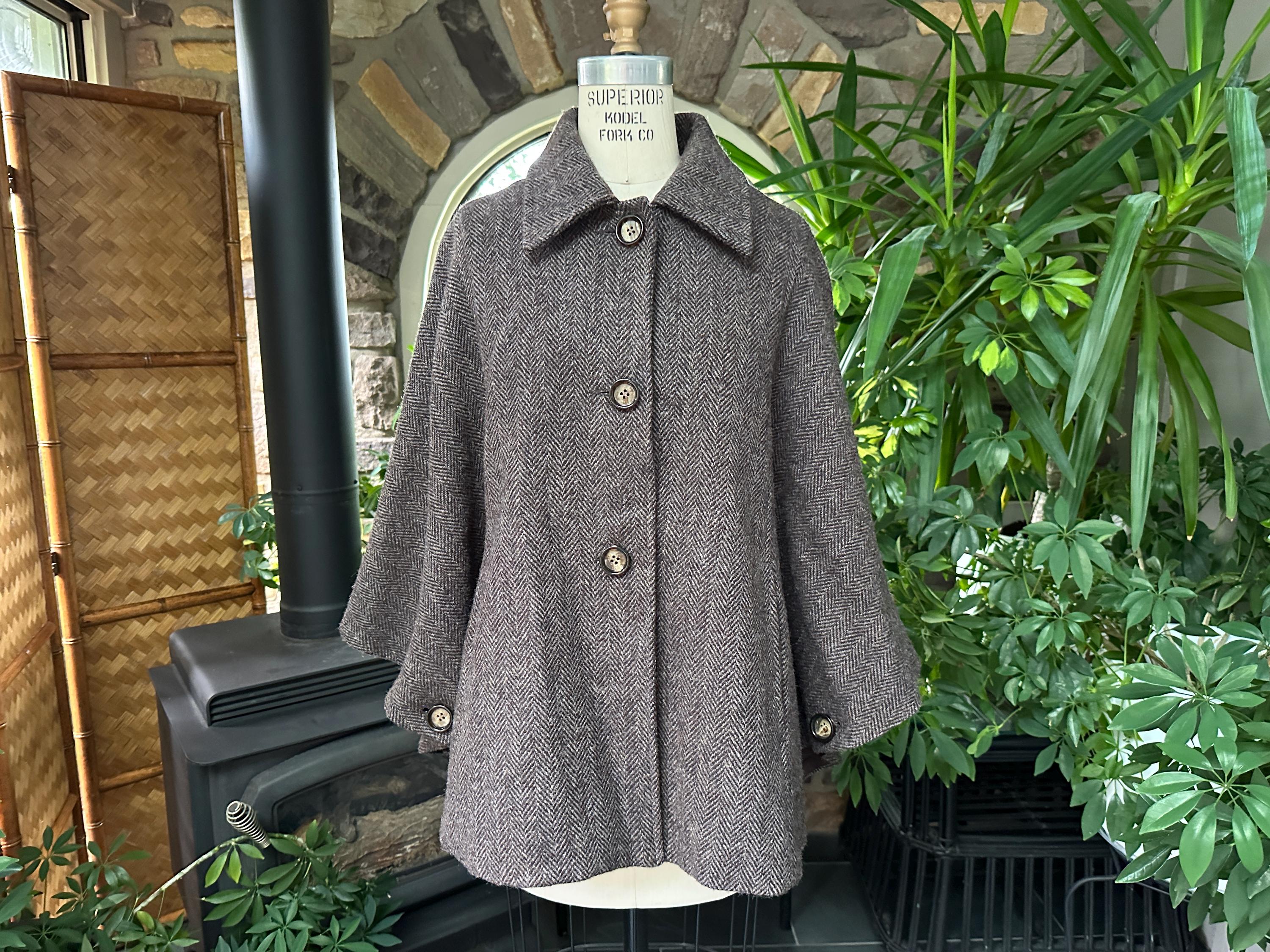 Vintage Brown Harris Tweed Wool Cape Lined James Peter James