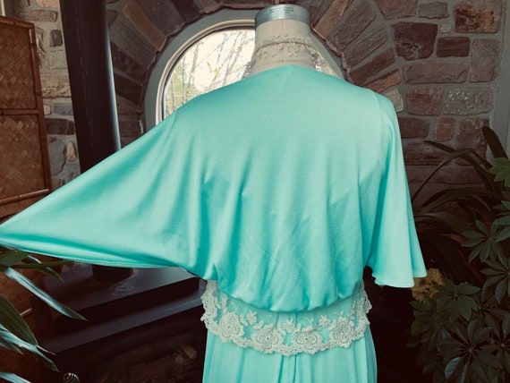 Vintage 1970s Mint Green Knit Lace Maxi Dress, Vi… - image 9