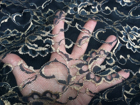 Vintage 1980s Holiday Black Gold Lace Blouse, Vin… - image 8