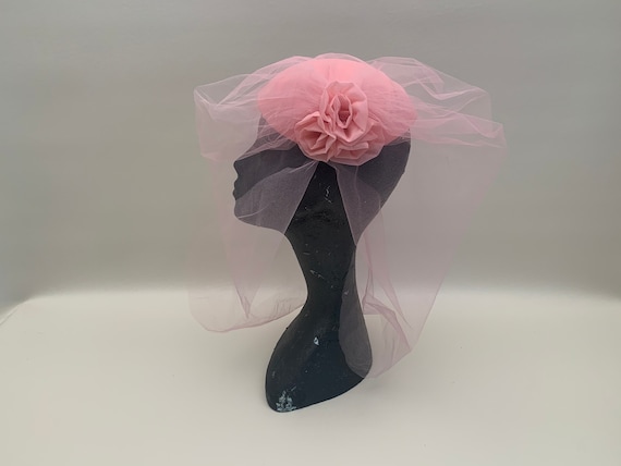 Vintage 1970s Pink Fascinator Headpiece Tulle Bird