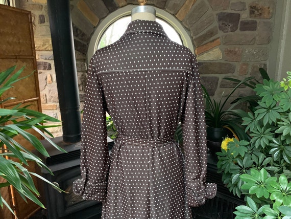 Vintage 1970s Brown and White Polka Dot Double Kn… - image 7