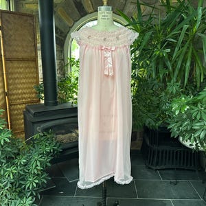 Vintage 1960s Pink Semi Sheer Nylon Babydoll Nightgown, Vintage Sixties Nylon Nightgown