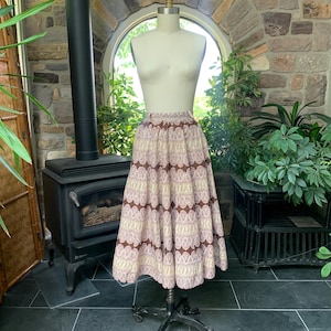 Vintage 1950s Purple and Brown Floral Cotton Full Swing Skirt Retay Rattet & Jon Boston, Fifties Clothing, 50s Full Circle Skirt