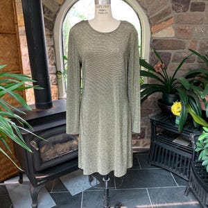 Vintage 1980s Black Metallic Gold and Silver Knit Dress Expo Made in USA, Black Gold and Silver Glitter Long Sleeve Dress