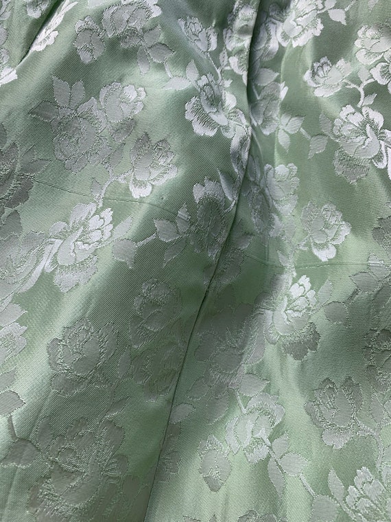 Vintage 1960s Green Floral Satin Brocade Dress, V… - image 10