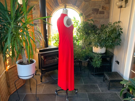 Vintage 1970s Red Knit Racer Neck Maxi Dress Wimz… - image 7