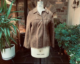 Vintage 1960s Brown Suede Hip Length Jacket Button Front