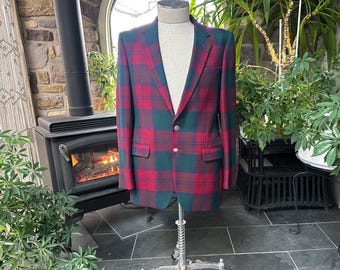 Vintage Mens Red Green Blue Plaid Wool Sports Coat Jacket Made in Ireland
