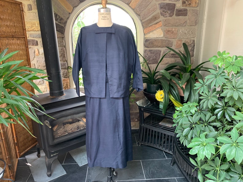 Vintage 1950s Navy Blue Silk Dress With Matching Jacket Toni Edwards