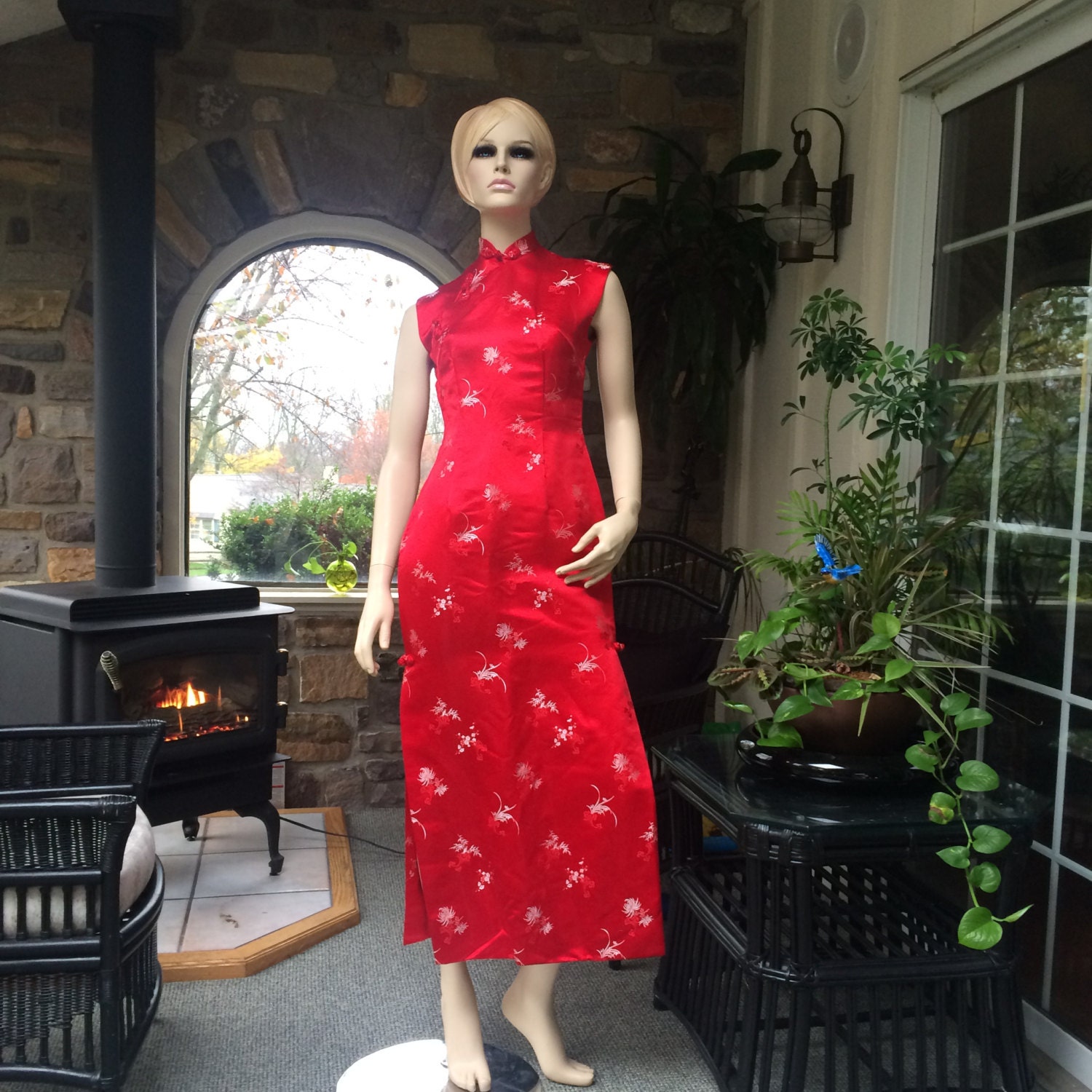 red satin oriental dress