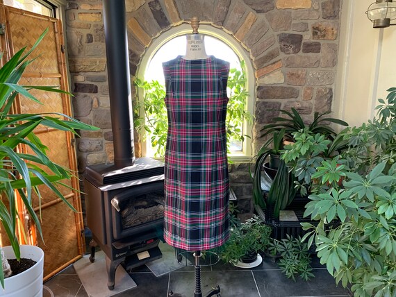 Black Plaid Wool Jumper Dress Vintage 