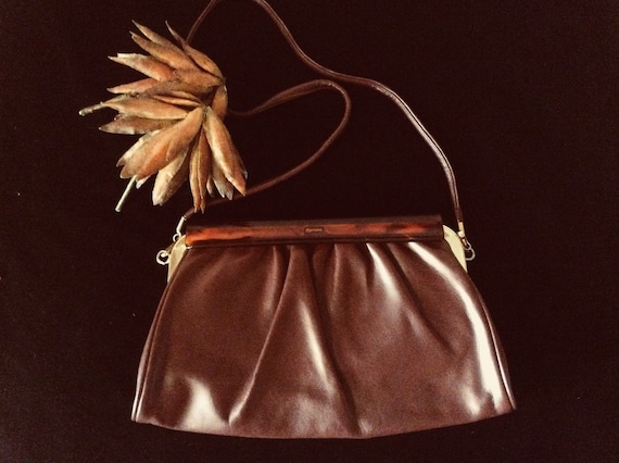 Vintage 1980s Brown Faux Leather Handbag Faux Tor… - image 2