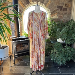 Vintage 1970s Yellow Orange Tan Gold Floral Poppy Maxi Dress, Seventies Floral Print Maxi Dress, 70s Boho Long Sleeve Maxi Dress