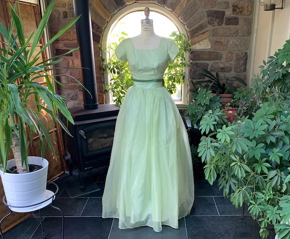 green emerald velvet dress V Neck Open Back Light Green Tulle Long Prom Dresses, Shiny Light Green  Formal Evening Dresses, Light Green Ball Gown main image 0