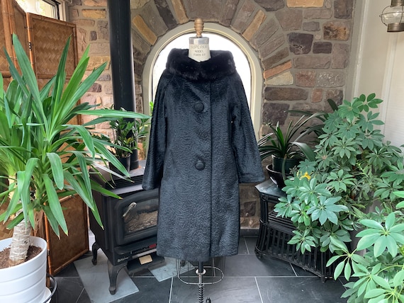 Vintage 1960s Black Faux Fur Coat With Black Mink Collar - Etsy