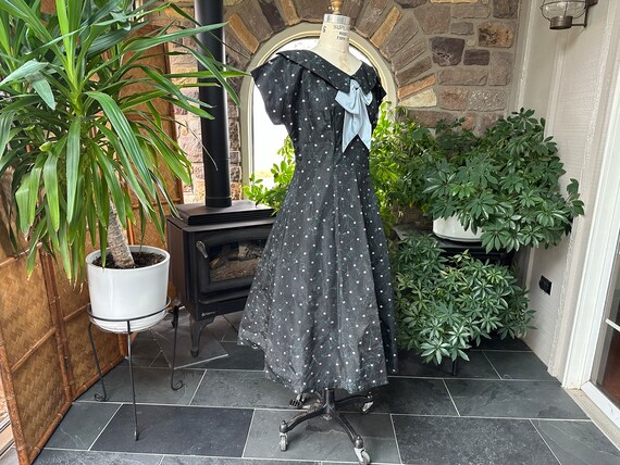 Vintage 1950s Black Atomic Print Acetate Dress, V… - image 8
