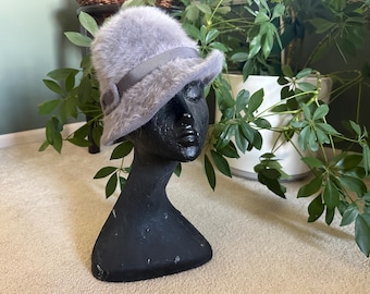 Vintage Gray Angora Kangol Brimmed Hat with Buckle Band Made in England