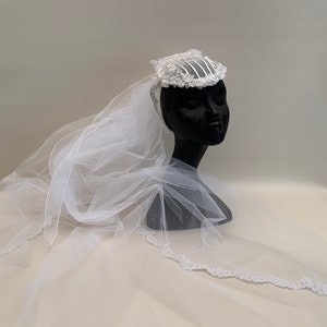 Vintage 1970s White Satin and Lace Wedding Dress Petite Size Fascinator Headpiece Veil Teeny by Priscilla of Boston Veil image 5