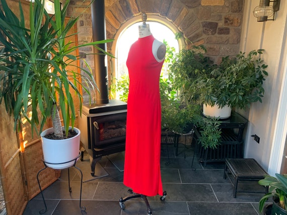 Vintage 1970s Red Knit Racer Neck Maxi Dress Wimz… - image 3