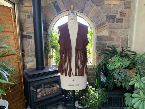 Vintage 1970s Brown Suede Fringe Vest, Vintage Sev