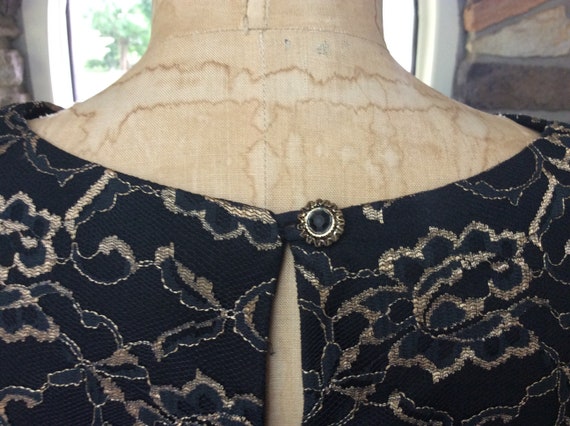 Vintage 1980s Holiday Black Gold Lace Blouse, Vin… - image 6