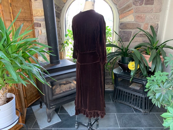 Antique 1930s Brown Silk Velvet Dress Caramel Gla… - image 8
