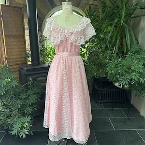 Vintage 1980s Formal Pink Ruffled Lace Prom Barbicore Dress Steppin&#39; Out