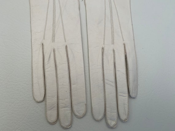 Vintage 1950s Ivory Unlined Leather Gloves Decora… - image 3