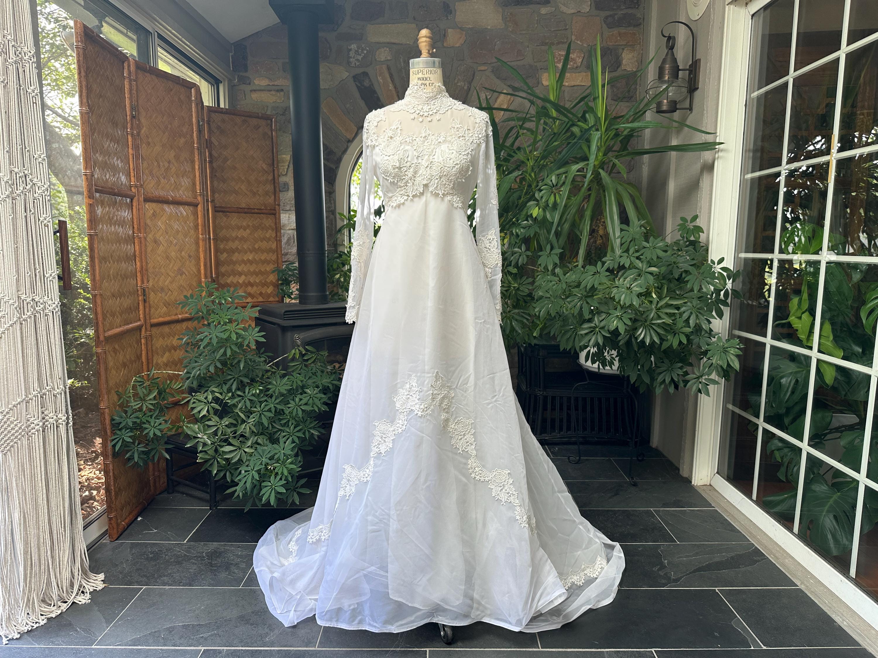 Vintage 1970s White Light Ivory High Neck Nylon Chiffon and
