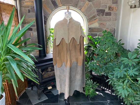 Vintage 1970s Bohemian Tri Color Midi Length Suede