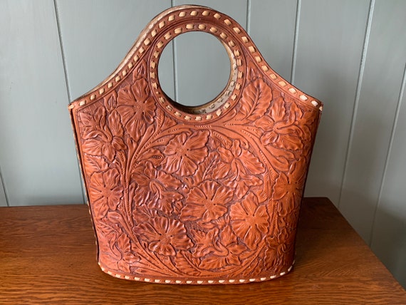 Vintage 1970s Tooled Leather Bucket Bag Melba Let… - image 4