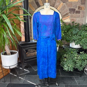 Vintage 1960s Blue Peacock Silk Chiffon Mother of the Bride Dress New with Tags Herbert Levy, 1960s Silk Chiffon Dress