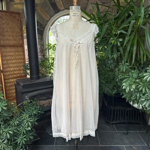 Vintage 1960s 1970s Peach Nylon Ivory Lace Nightgown Stern Maid, Vintage Sixties Nylon Nightgown