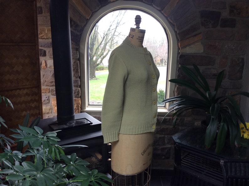 Vintage Beige Cardigan Sweater Garland Heavyweight High Crew Neck Cardigan Sweater