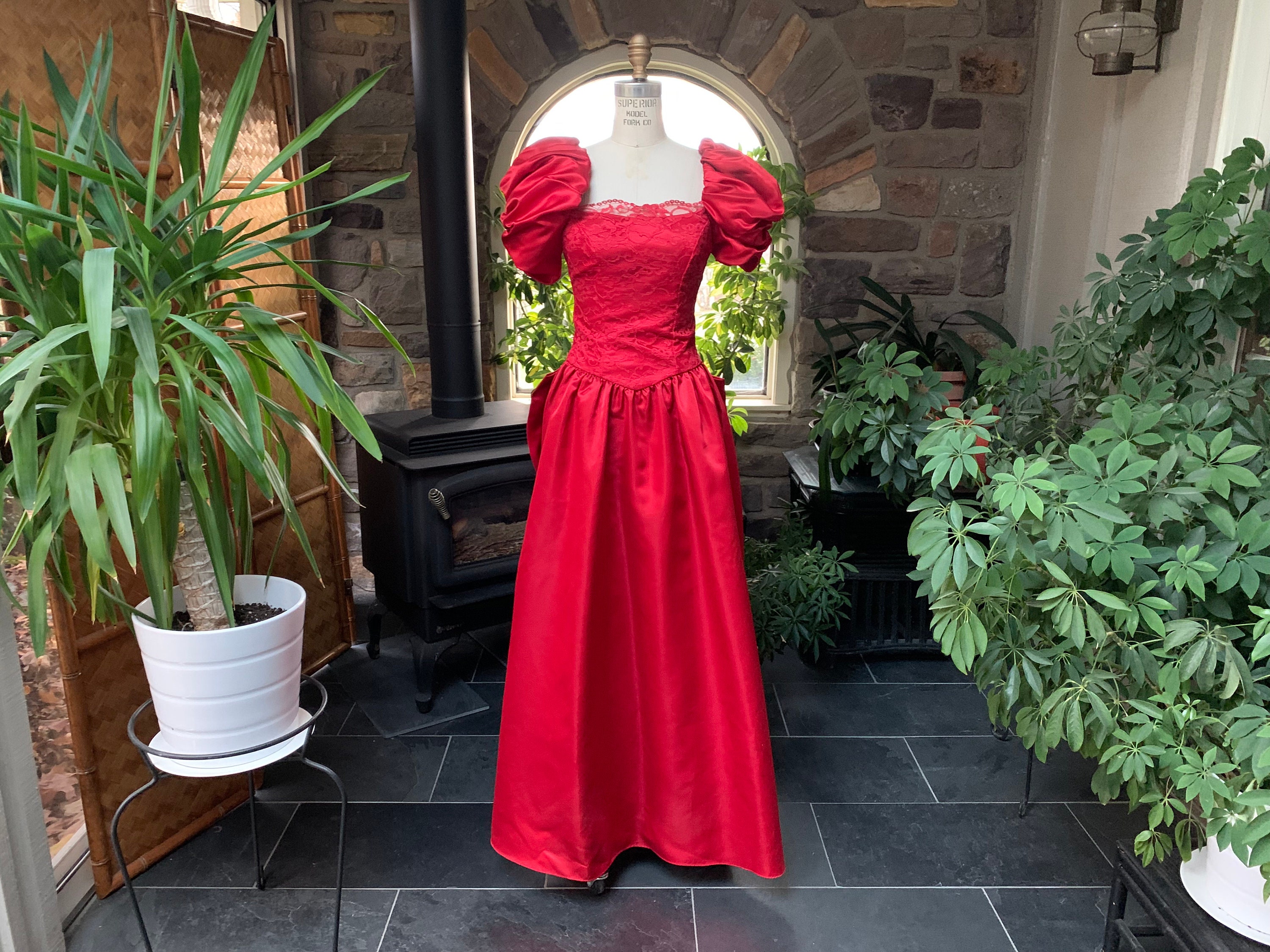 Vintage 1980s Red and Lace Holiday Dress Vintage Red - Etsy Sweden