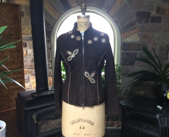 ジャケット・アウター 80s vintage suede jacket+present Vintage 1980s Brown Suede Seventies Style Front Zipper
