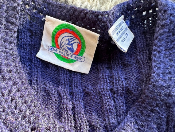 Vintage 1980s Navy Blue Shetland Wool Cable Stitc… - image 10