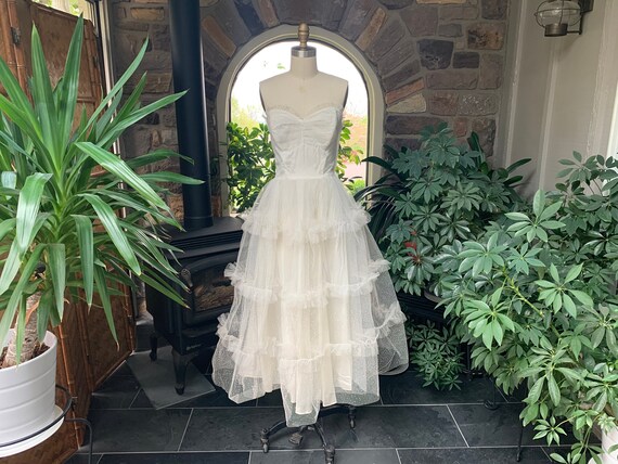 Vintage 1950s Ivory Tulle Strapless Dress, Vintage