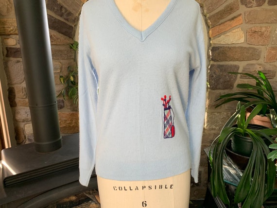 Vintage 1970s Light Blue V-Neck Pullover Golf Swe… - image 2