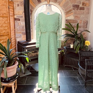 Vintage 1960s Green Layered Lace Dress, Vintage Mother of the Bride Dress, Sixties Lace Dress, 1960s Long Full Length Dress