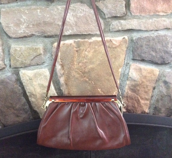 Vintage 1980s Brown Faux Leather Handbag Faux Tor… - image 3