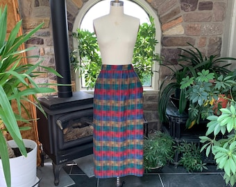 Falda vintage de lana a cuadros, color rojo oscuro, azul, amarillo y verde, de los años 80